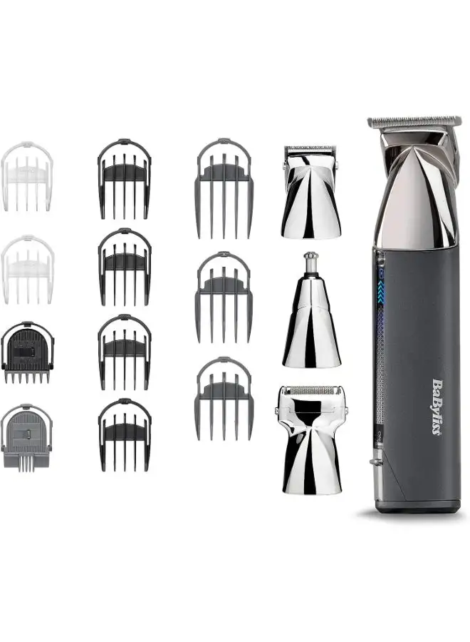 babyliss Men Super-X Metal Series 15 in 1 Multi Trimmer | 4x Cutting Heads With Unique Mag Fix System | Delivers 5 Hours Of Consistent Cordless Use | 100% Waterproof For Wet & Dry Use | 7200USDE Grey