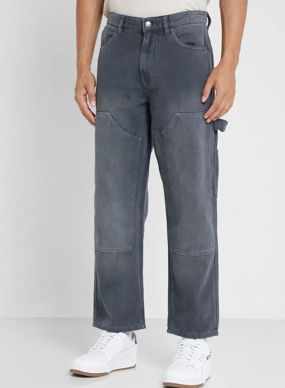 TOPMAN Light Wash Straight Fit Cartpenter Jeans