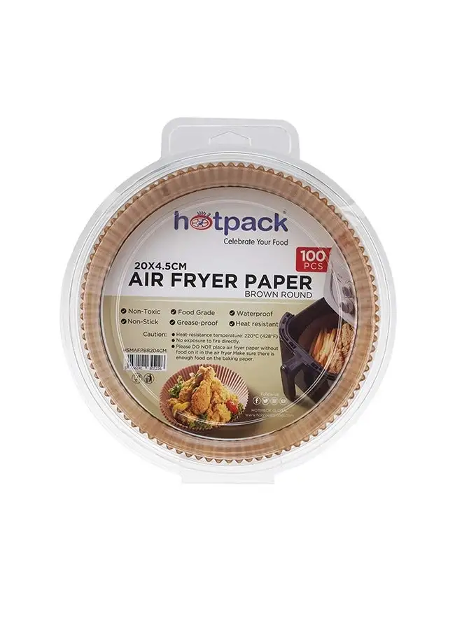 Hotpack Hotpack Air Fryer Paper Brown Round Liners 20x4.5cm, 100-Pieces