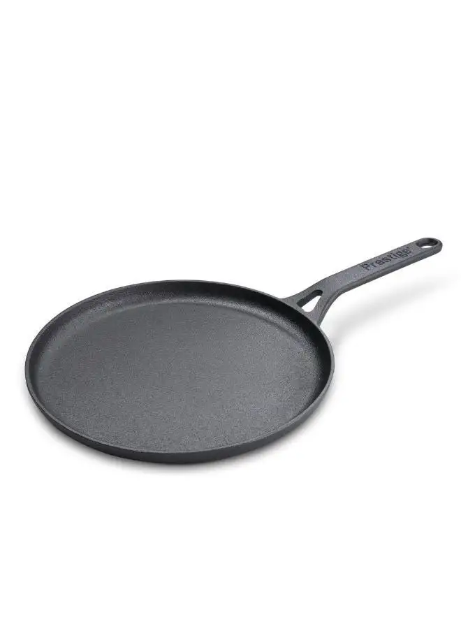 Prestige Prestige Cast Iron Flat Tawa 24 cm | Induction Base Tawa Pan for Dosa/Roti/Chapati with Stick Handle | Pre-Seasoned Cast Iron Cookware - PR48891 Black