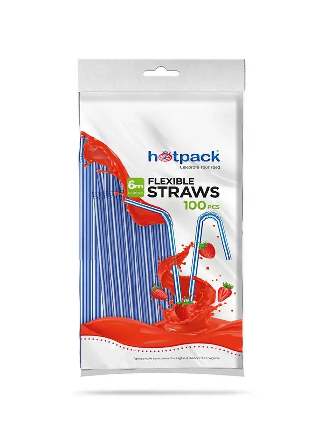 Hotpack 100 Pieces Hotpack Flexible Plastic Straws 6mm