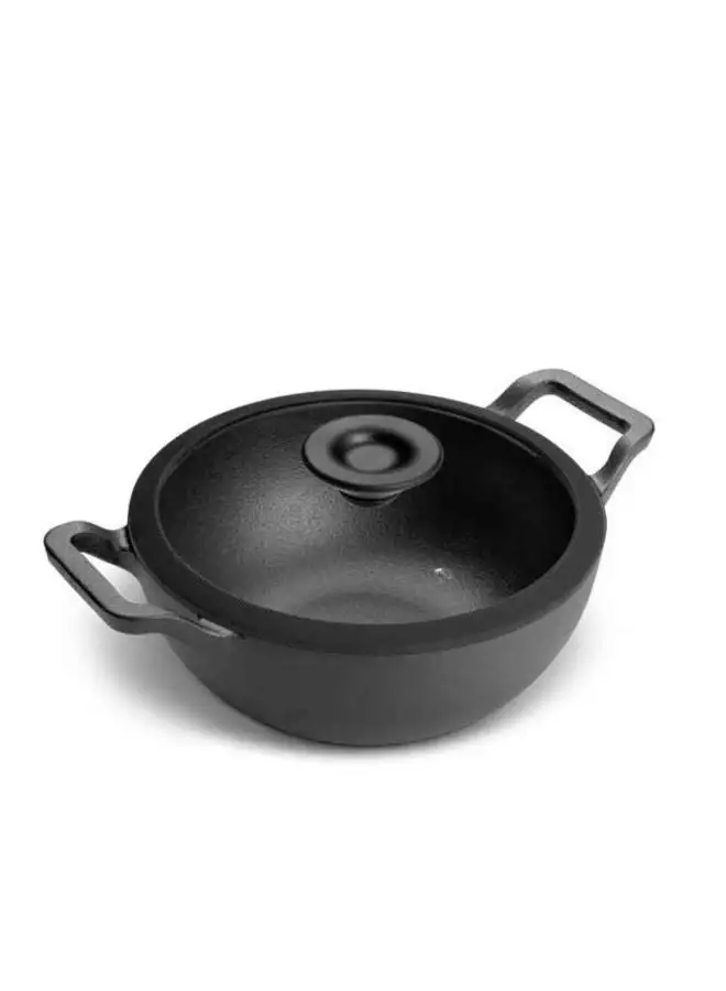 Prestige Prestige Cast Iron Kadai 20 CM | Iron Kadhai with Glass Lid for Cooking and Deep Frying |  Pre Seasoned Induction Cookware Black - PR48894