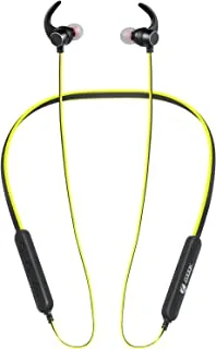 ZB-BASSMAX YELLOW - سماعات أذن بلوتوث لاسلكية على شكل شريط حول الرقبة مع وقت تشغيل 12 ساعة وتصميم مزلاج مغناطيسي ، CVC 8.0 إلغاء الضوضاء