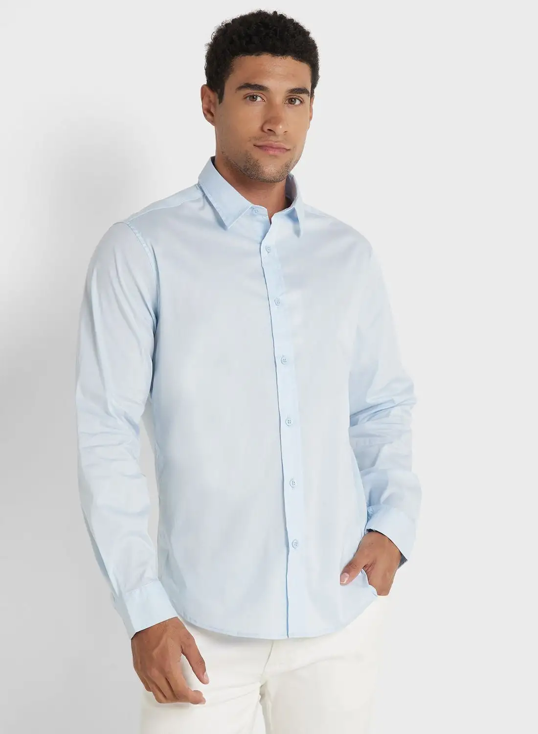 Robert Wood Long Sleeve Stretch Poplin Shirt