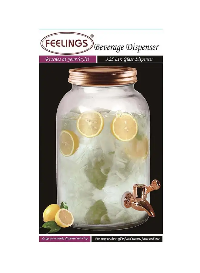 Feelings FEELINGS GLASS DISPENSER 3.25L W/TAP - GOLDEN LID & TAP