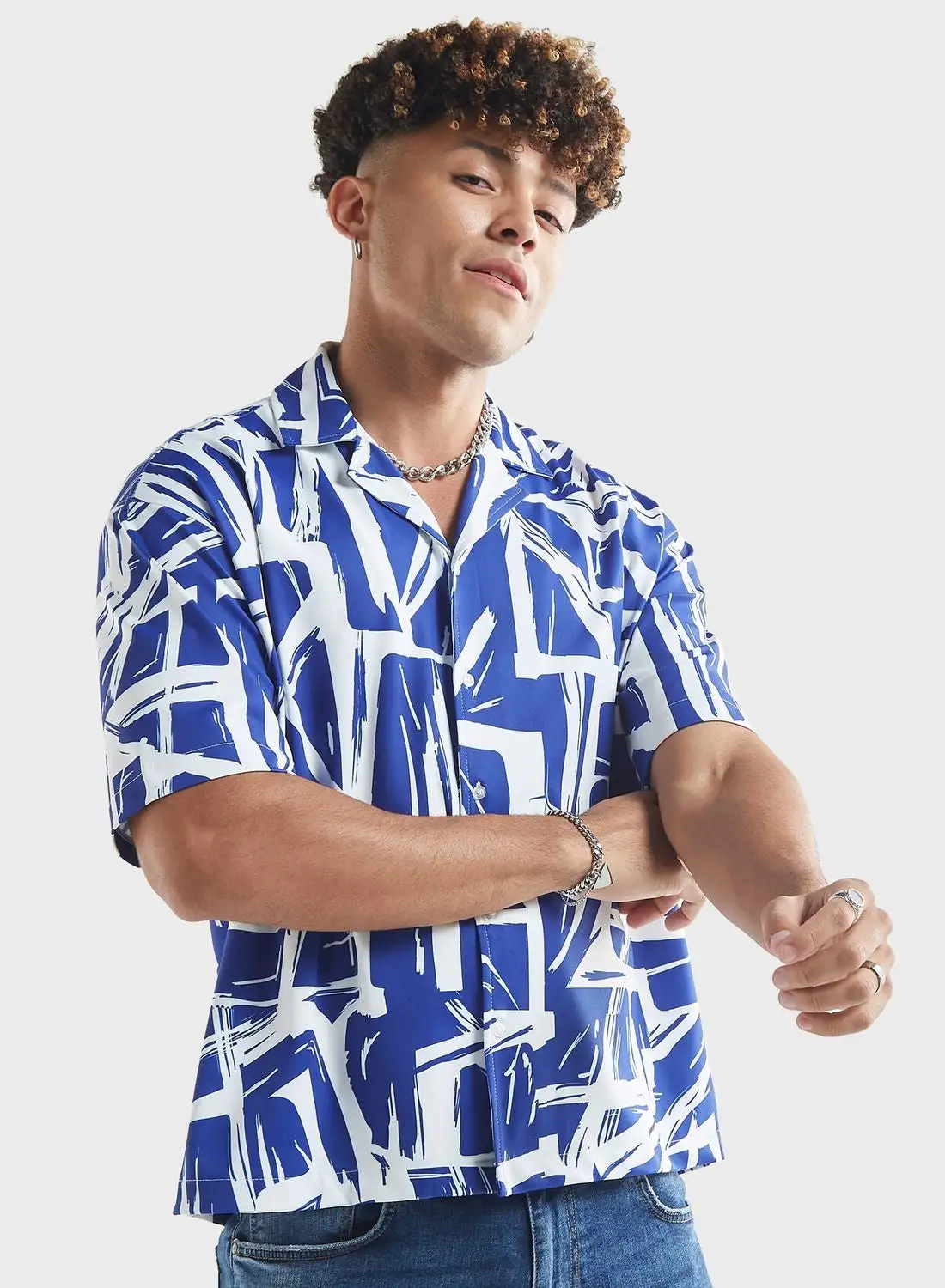 FAV All-Over Print Shirt With Camp Collar