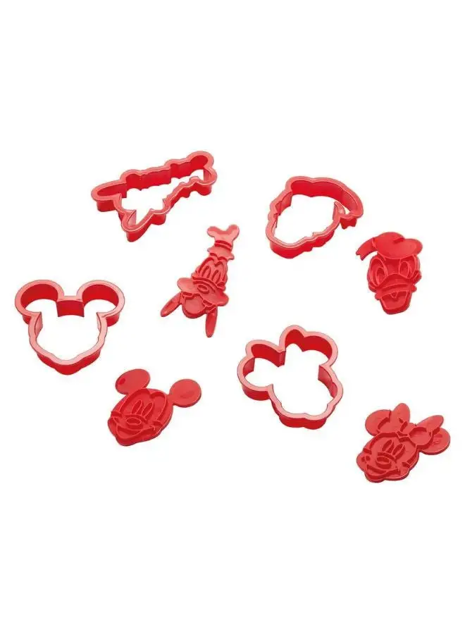 Prestige Prestige New Disney Bake with Mickey Mouse Cookie Cutter Set of 4 - Red Cookie Cutters with Mickey and Friends Character Stamps Included, Dishwasher Safe