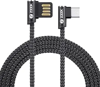 ZF-BLCC2 Braided Type C Charging Cable with METAL L SHAPE 90 DEGREE CONNECTORS on both Ports FOR EASY ACCESS 1.2M - Black