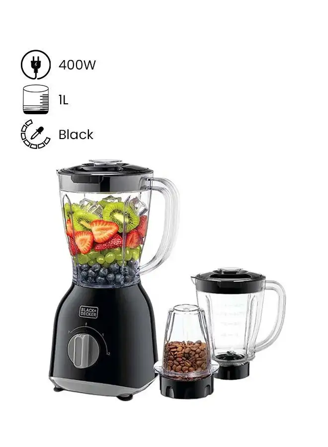 BLACK+DECKER Blender With 2 X Blender Jars & Grinder Mill 1.0 L 400.0 W BX365PR-B5 Black