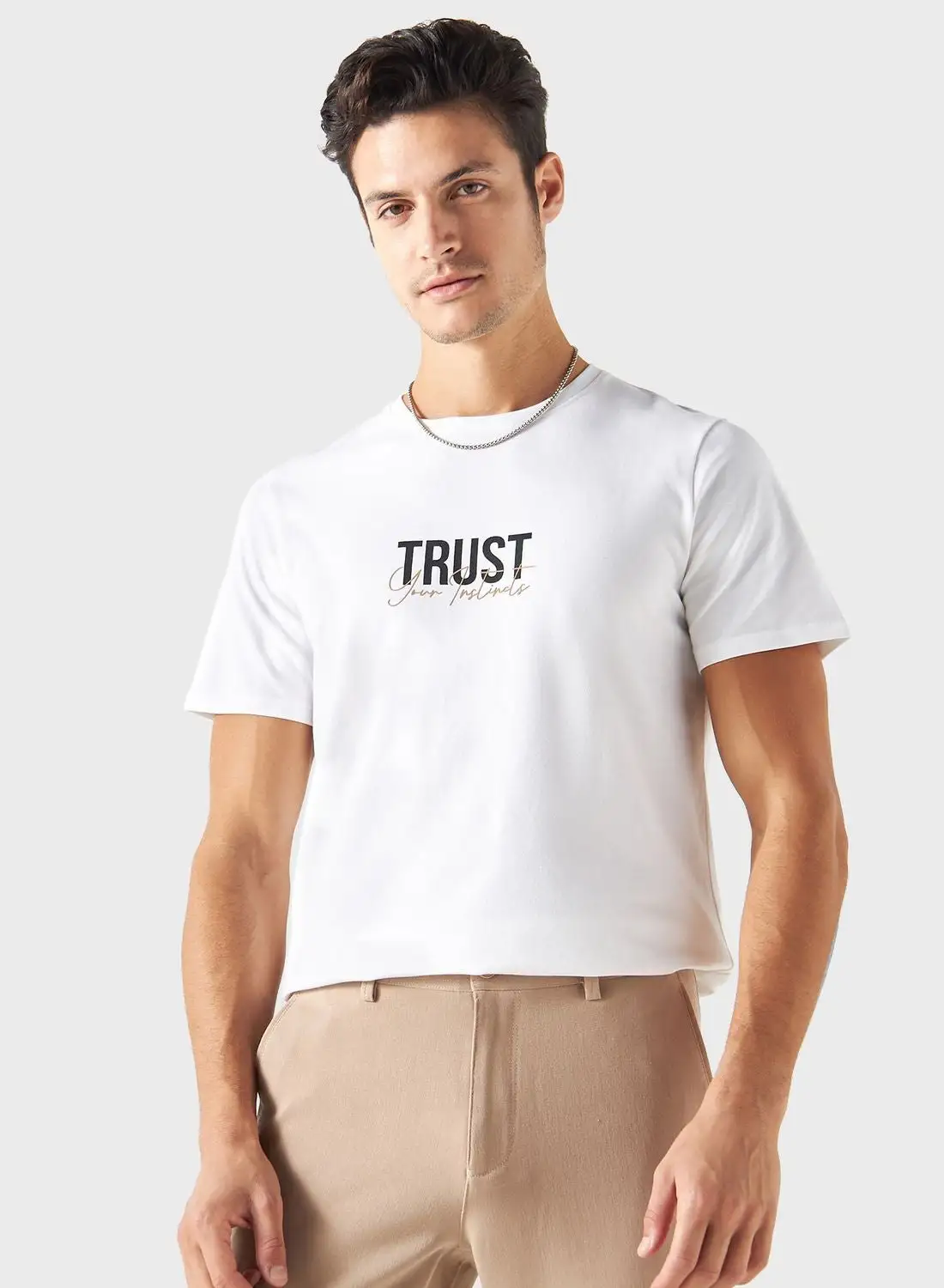 Iconic Slogan Print Pique T-Shirt With Crew Neck