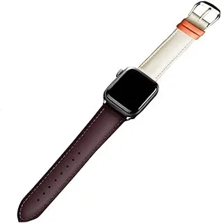 KG20 Apple Watch Band/Strap 38mm 40mm 42mm 44mm Genuine Leather Compatible iWatch Band/Strap Compatible Apple Watch Series SE/6/5/4/3/2/1 (38mm-40mm, Beige & Wine Red)