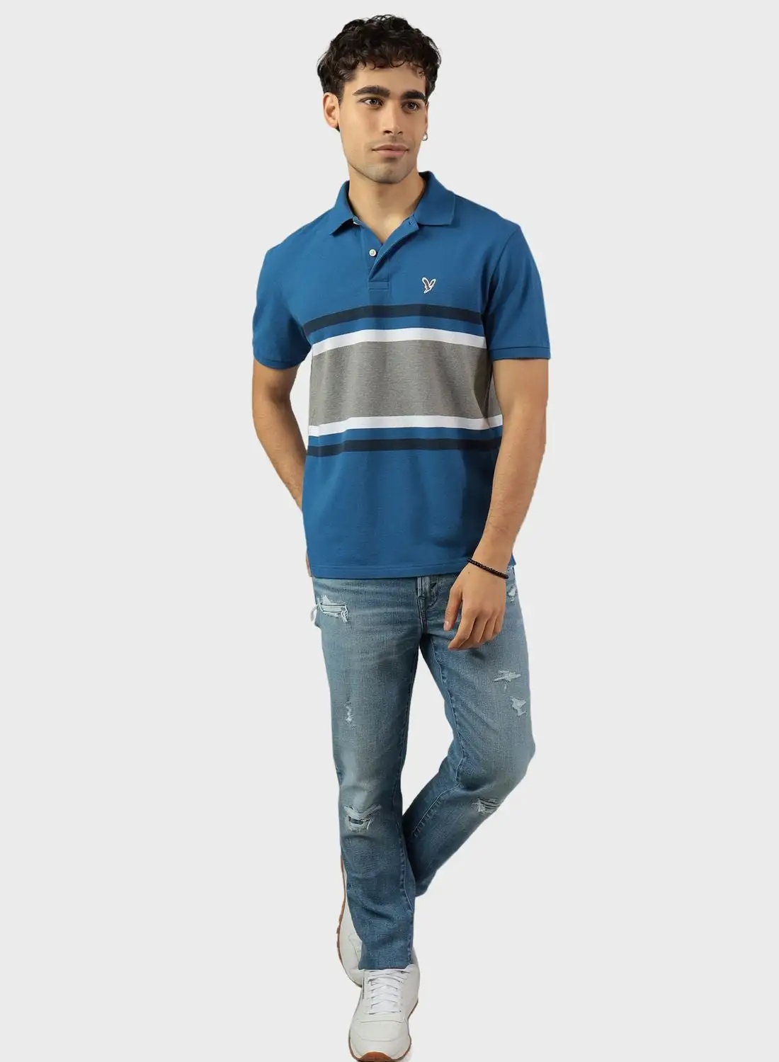 American Eagle Striped Pique Polo