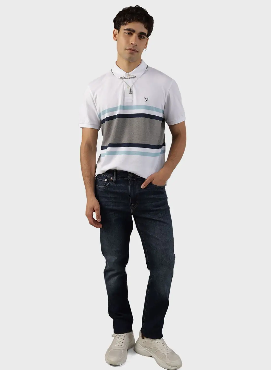 American Eagle Striped Pique Polo