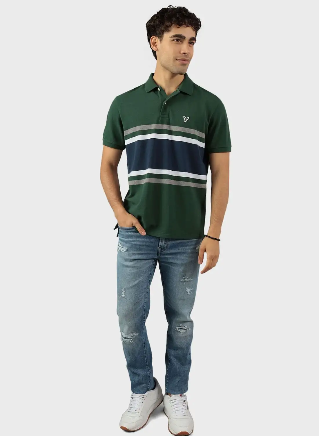 American Eagle Striped Pique Polo