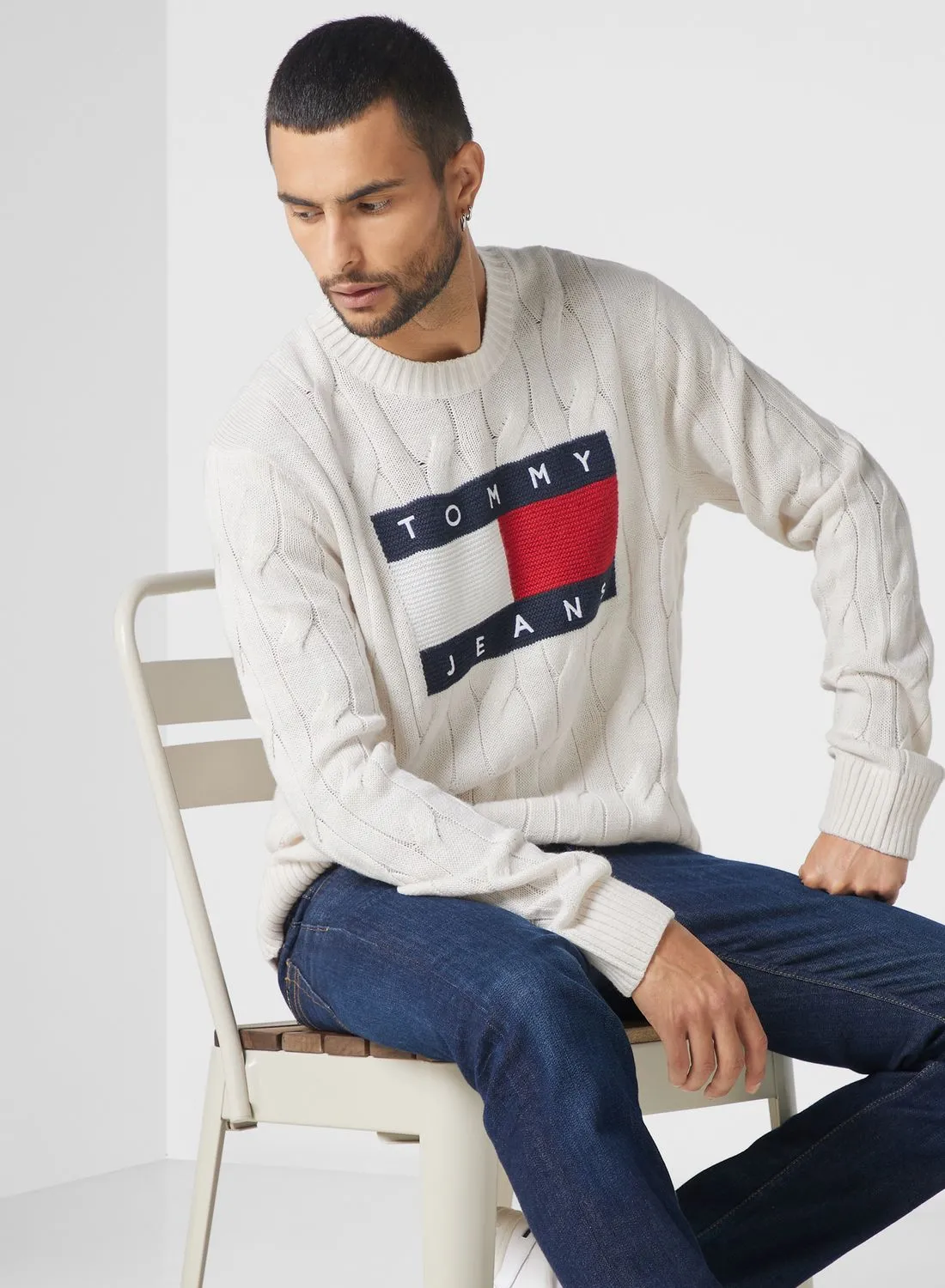 TOMMY JEANS Logo Cable Knitted Sweater