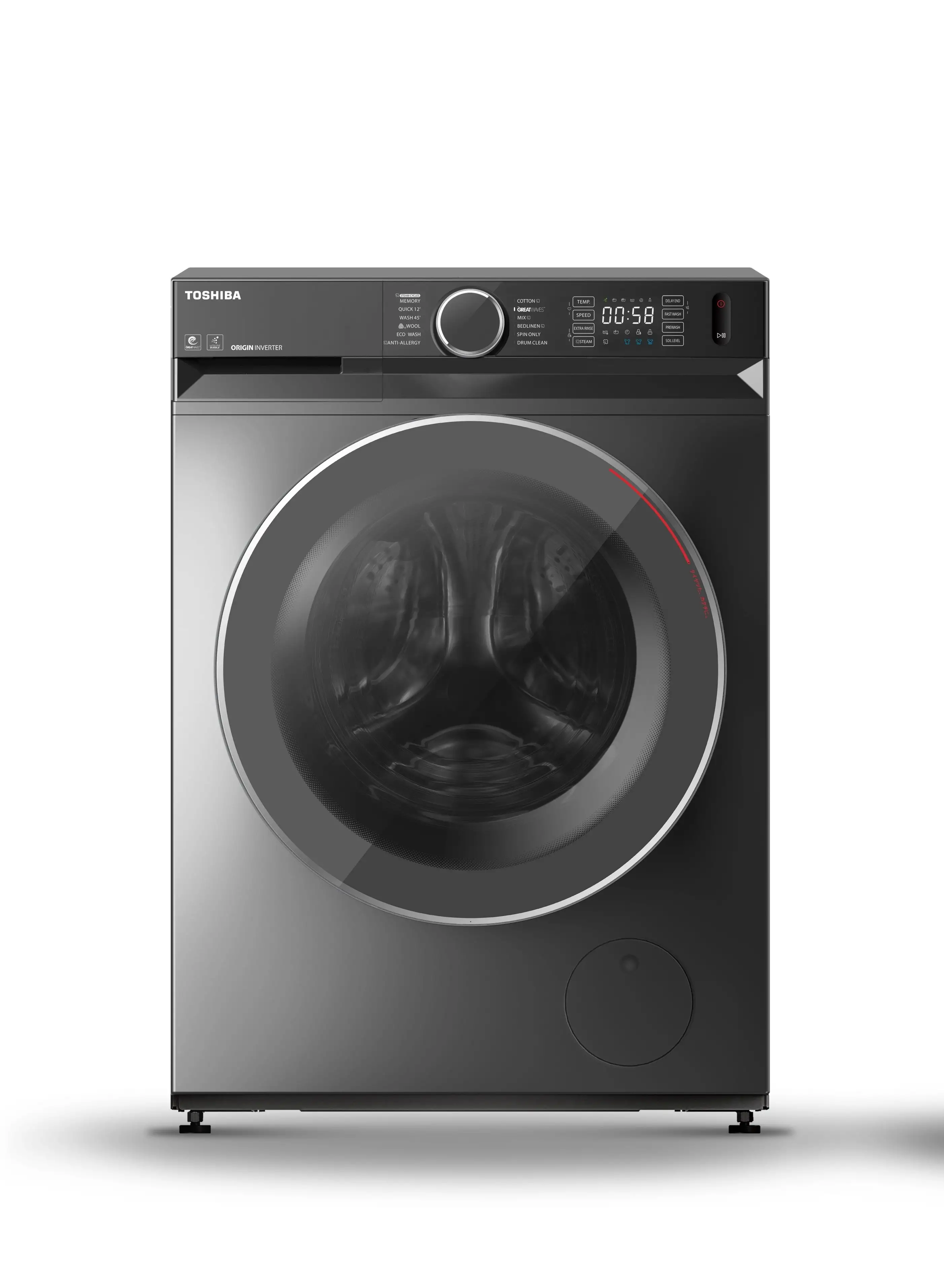 Toshiba 9 Kg Front Load Washing Machine, 1400 RPM, 16 Programs, Remote ,Wi-Fi, Temp And Spin Speed Selection 9 kg TW-BK100GF4B(SK) Silver