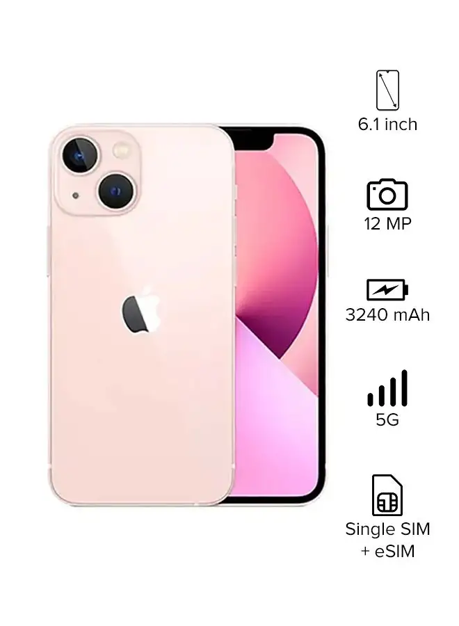 هاتف أبل آيفون 13 بسعة 128 جيجابايت باللون الوردي، يدعم تقنية 5G مع تطبيق فيس تايم - إصدار الإمارات العربية المتحدة