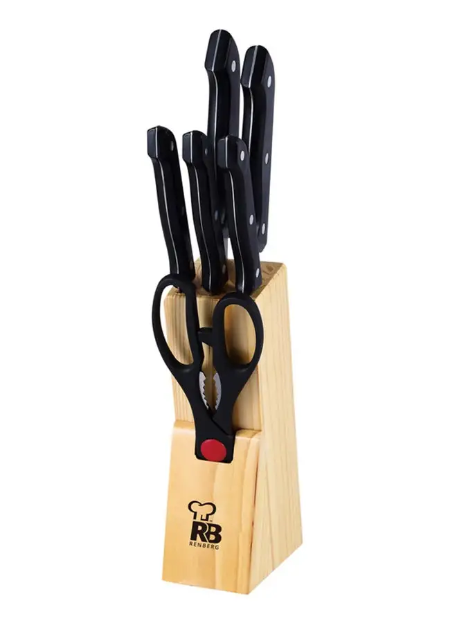 RENBERG 7-Piece Dresde Stainless Steel Knife Set With Wooden Block