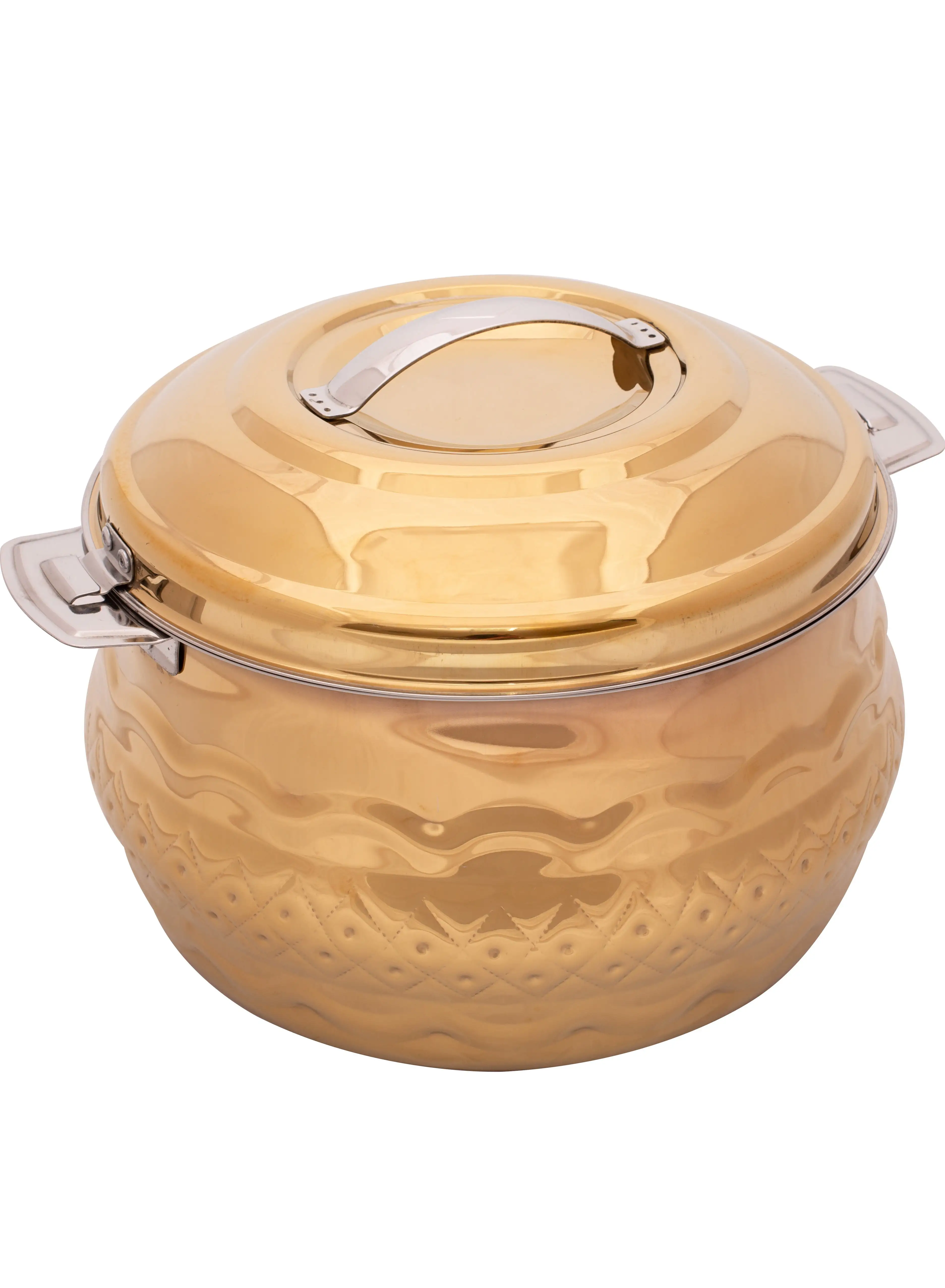 ZOLTEN Stainless Steel Waves Hotpot With Nakshi Bottom 1.5 Liters Gold Colour