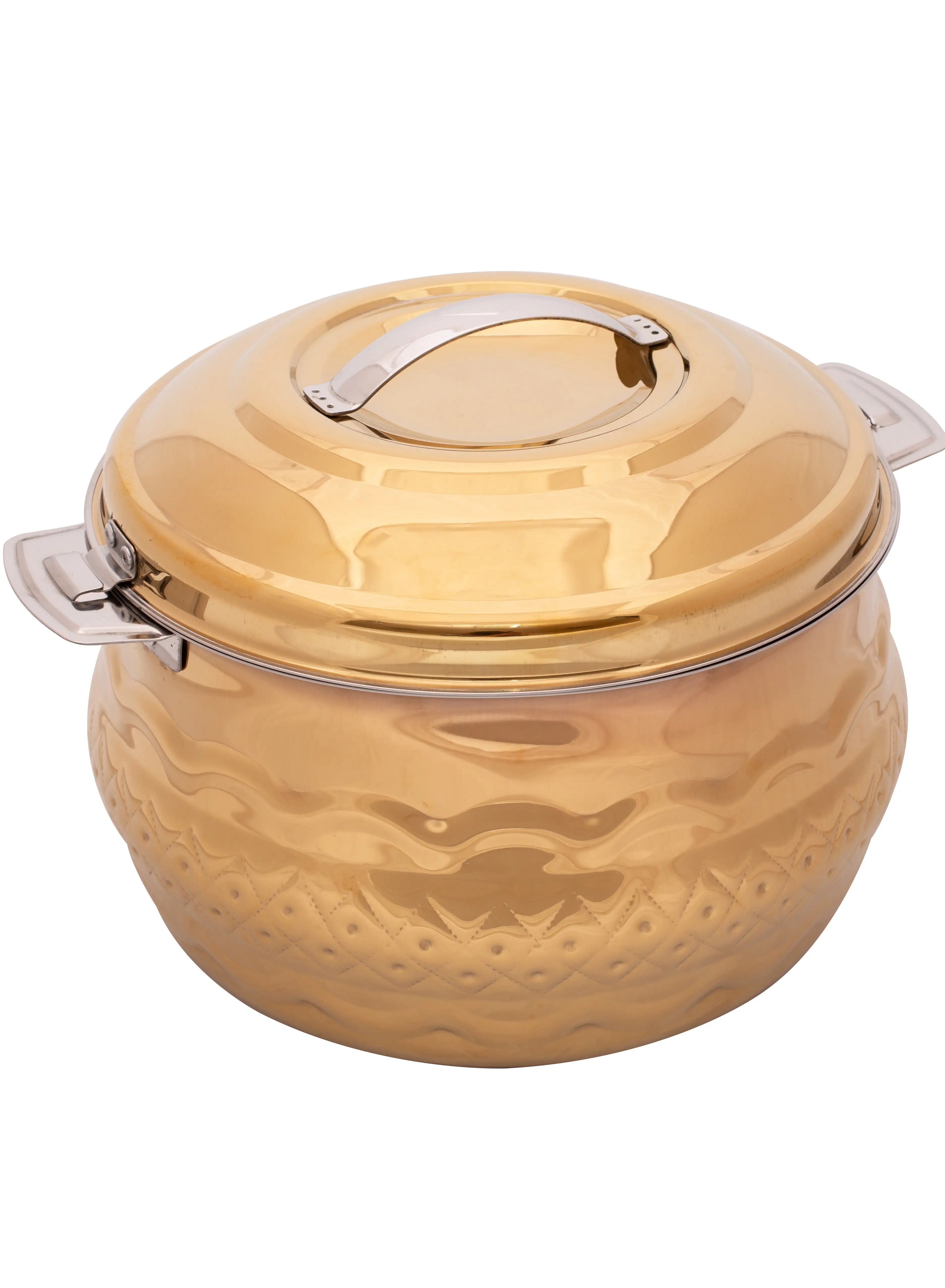 ZOLTEN Stainless Steel Waves Hotpot With Nakshi Bottom 2.5 Liters Gold Colour