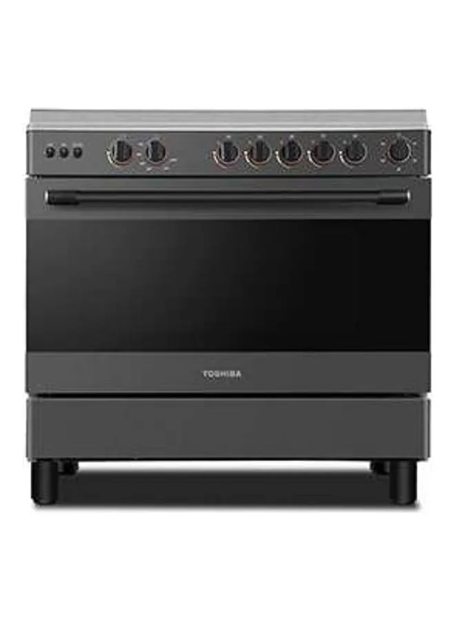 Toshiba 90 x 60 cm 5-Gas Burner Cooking Range With Gas Oven And Grill, Cast Iron Pan Support, Built in Thermostat TBA-36LMG5G089KS-SA Stainless Steel/Black