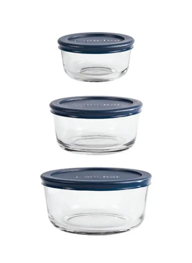 Anchor Hocking 6 Pcs - 1/2/4 C(236 Ml/472Ml/946 Ml) Rnd Food Storage Vp W/Navy Snugfit Lids - 13369Ahg18 A/H