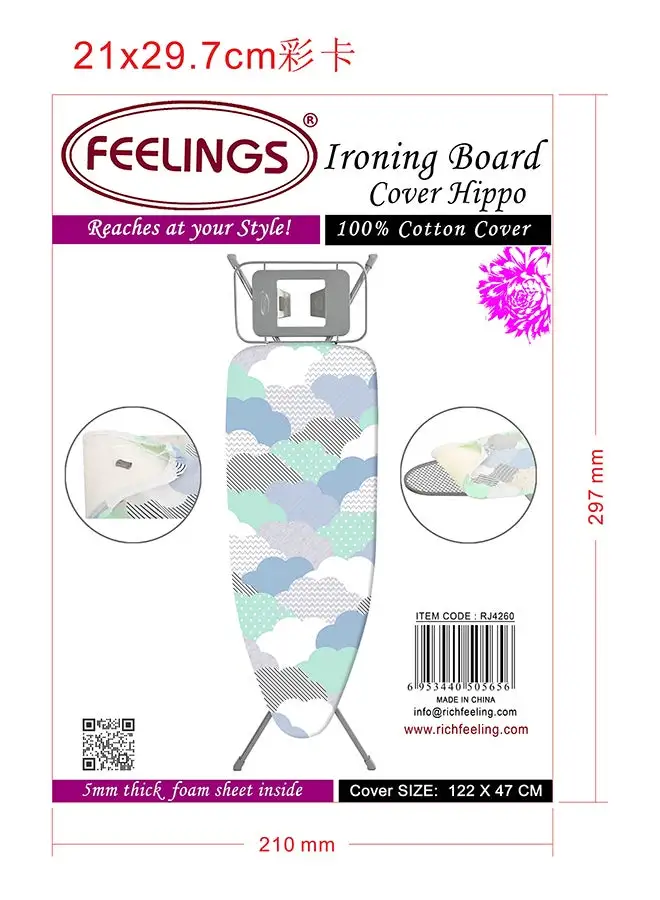 Feelings FEELINGS IRON BOARD COVER COTTON FOR HIPPO SIZE: (122X47cm)