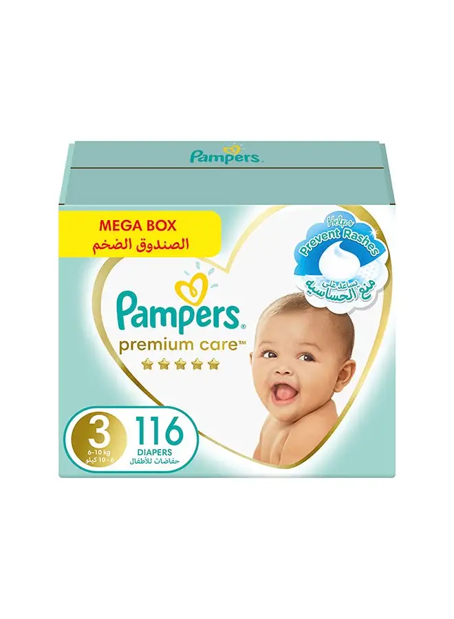 Pampers Premium Care Taped Diapers Size 3 Mega Box 116 Count