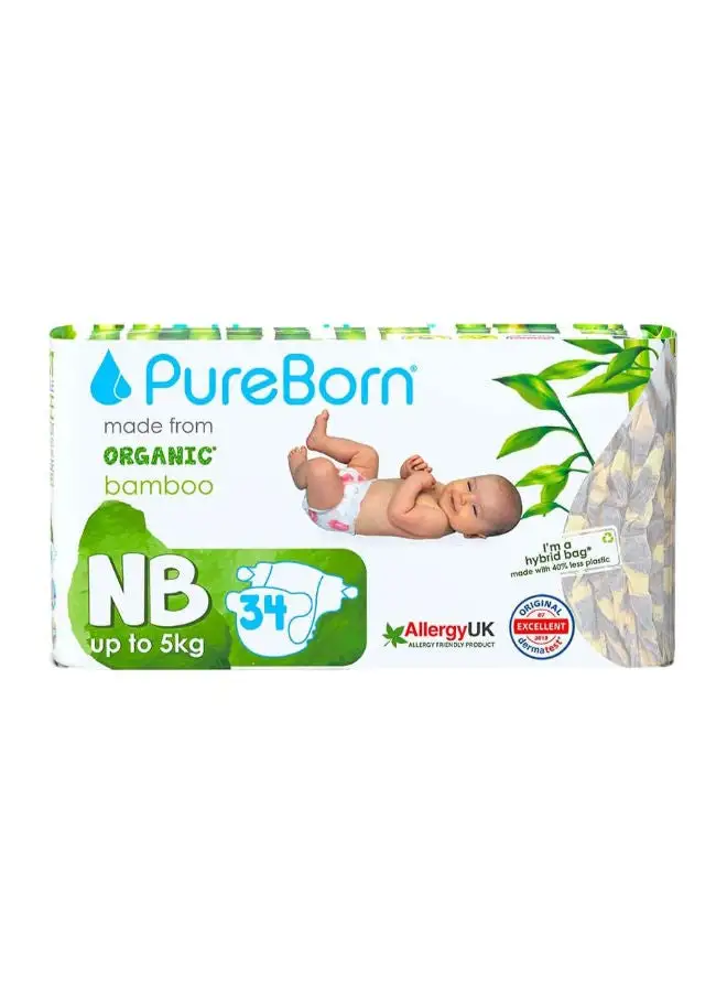 PureBorn Natural Bamboo Baby Disposable Diapers Nappy 0 to 4.5 Kg 204 Pcs Assorted Print Super Soft Maximum Leakage Protection New Born Essentials Pack of 6 34 X 6