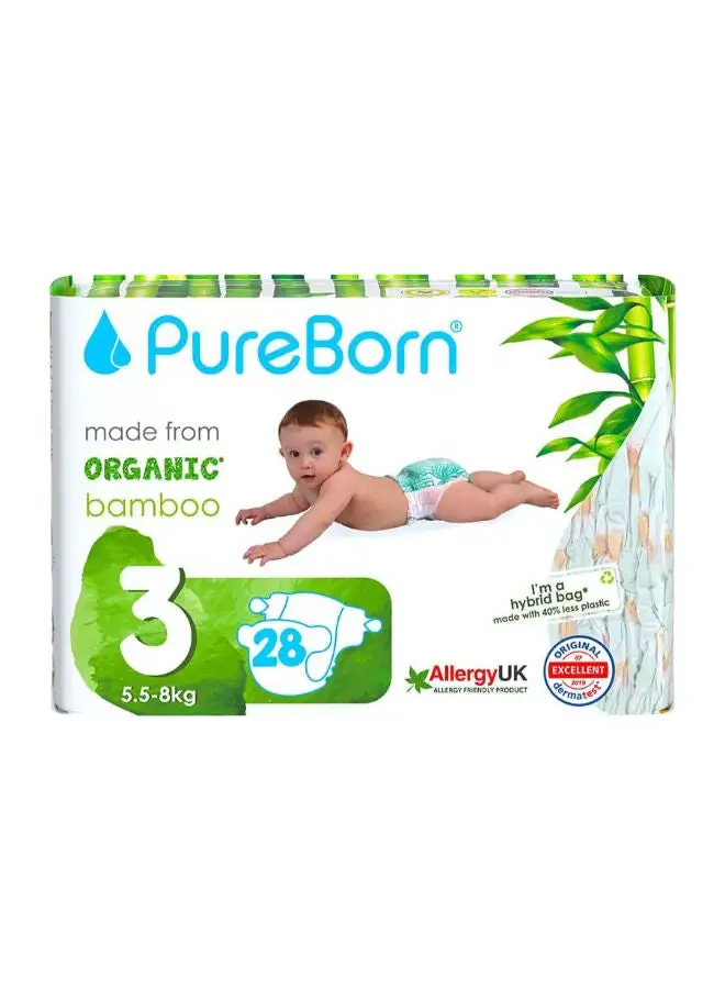 PureBorn Natural Bamboo Baby Disposable Size 3 Diapers Nappy From 5.5 to 8 Kg Assorted Print Super Soft Maximum Leakage Protection New Born Essentials Eco Friendly 224 Pcs