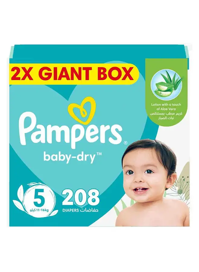 Pampers Baby-Dry Taped Diapers with Aloe Vera Lotion, Leakage Protection, Size 5, 11-16kg, 208 Count