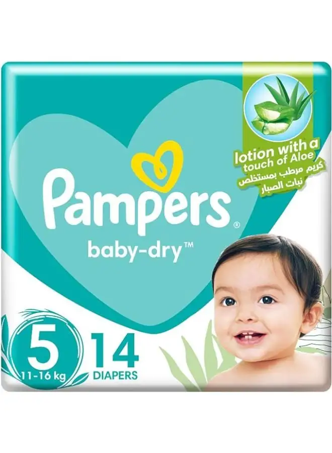 Pampers Aloe Vera Taped Diapers Size 5 Carry Pack 14 Count