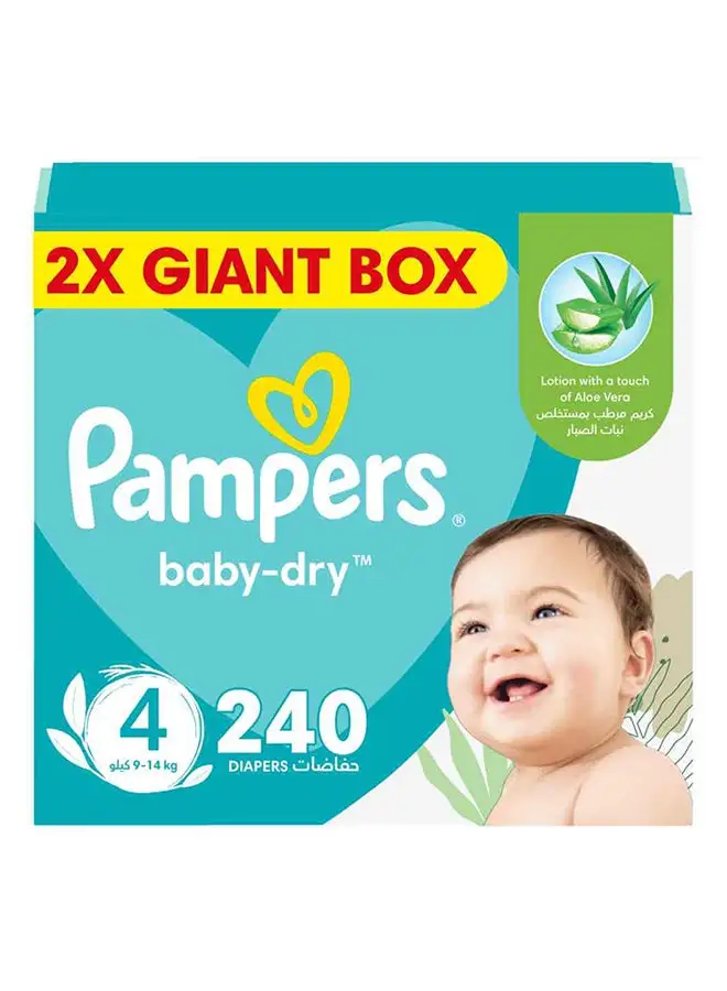 Pampers Baby-Dry Taped Diapers with Aloe Vera Lotion, Leakage Protection, Size 4, 9-14kg, 240 Count