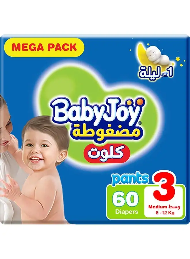 BabyJoy Culotte, Size 3 Medium, 6 to 12 kg, Mega Pack, 60 Diapers