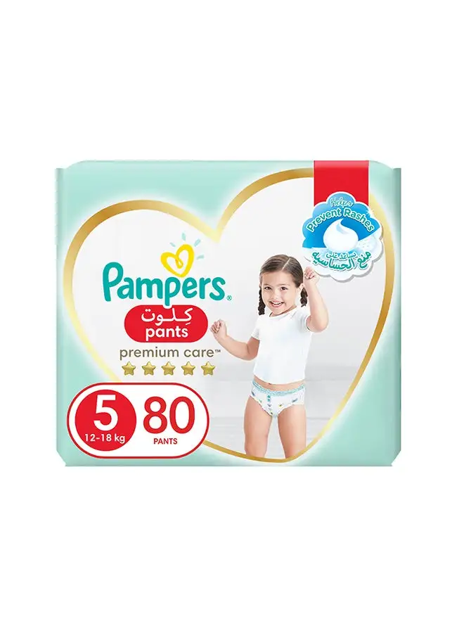 Pampers Premium Care Pants Diapers, Size 5, 12-18 kg Softest Absorption For Ultimate Skin Protection 80 Count