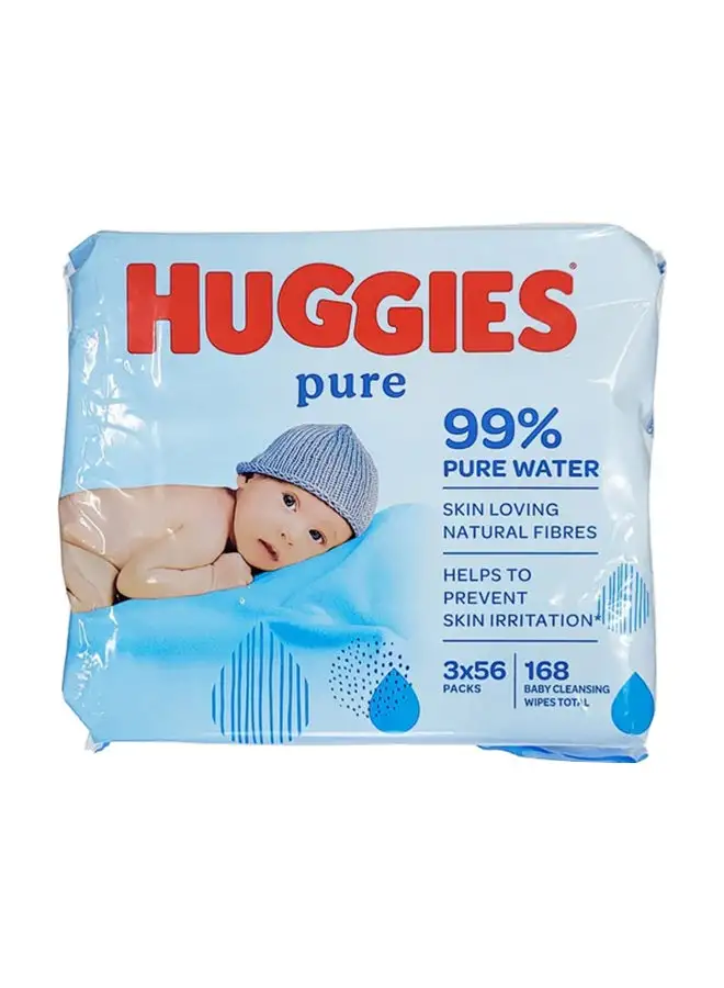 Huggies Pure Baby Wipes, 99% Pure Water Wipes, 3 Pack x 56 Wipes, 168 Count