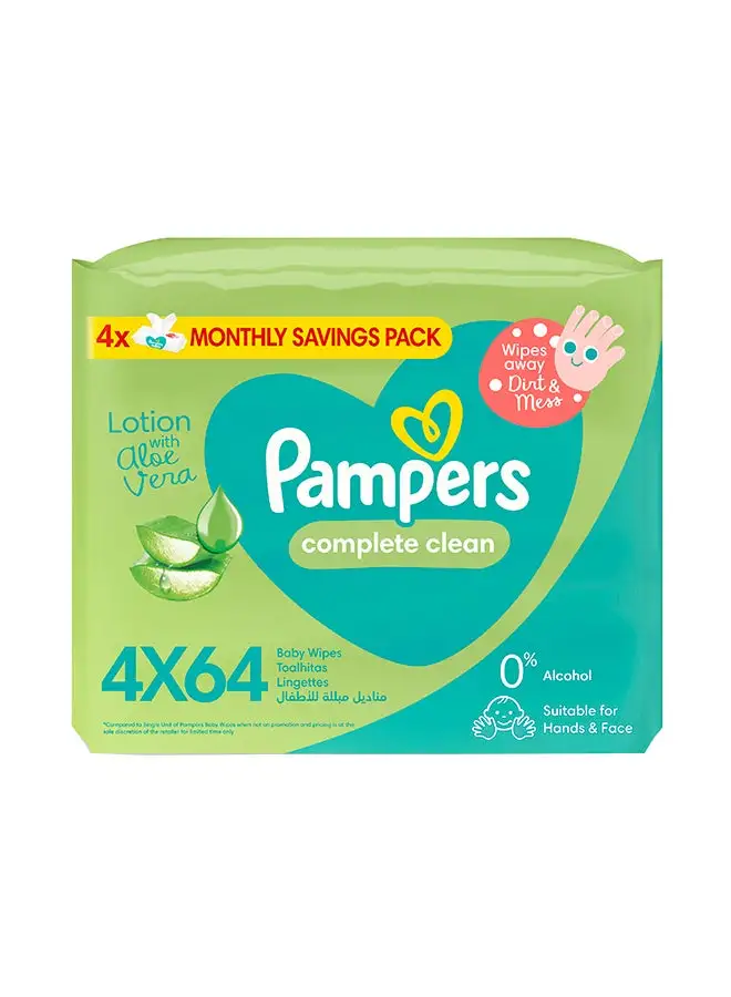 Pampers Complete Clean Baby Wipes with Aloe Vera Lotion , 4 Packs, 256 Count