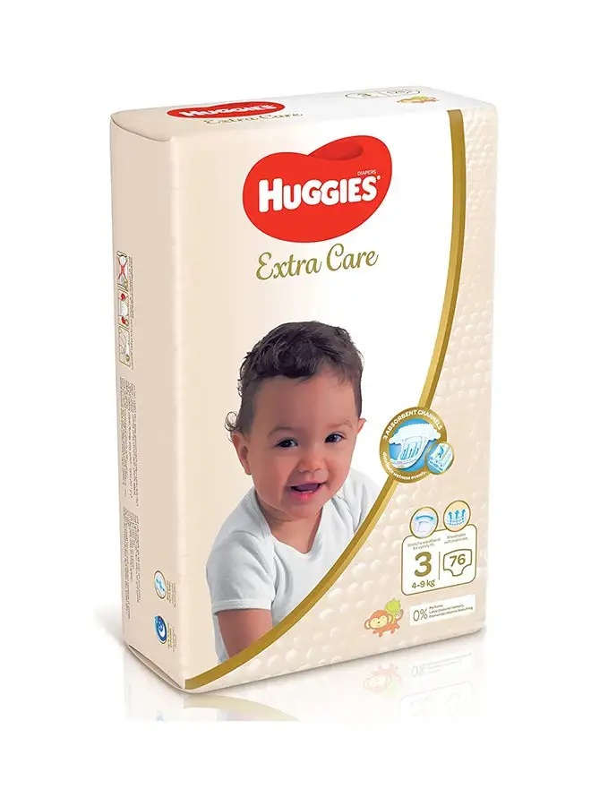 Huggies Extra Care Baby Diapers Mega Pack, Size 3, 4 - 9 Kg, 228 Count (76 x 3)