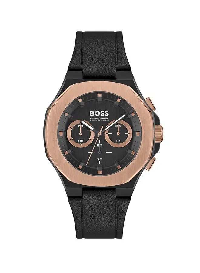 HUGO BOSS Men's Chronograph Tonneau Shape Leather Wrist Watch 1514089 - 45 Mm