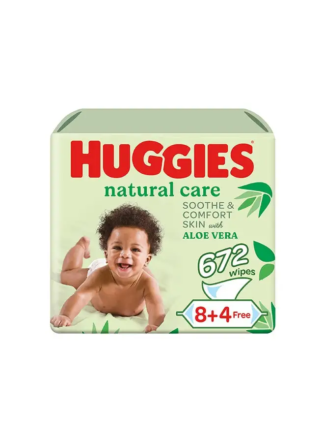 Huggies Natural Baby Wipes, Aloe Vera Wipes, 12 Pack x 56 Wipes, 672 Count