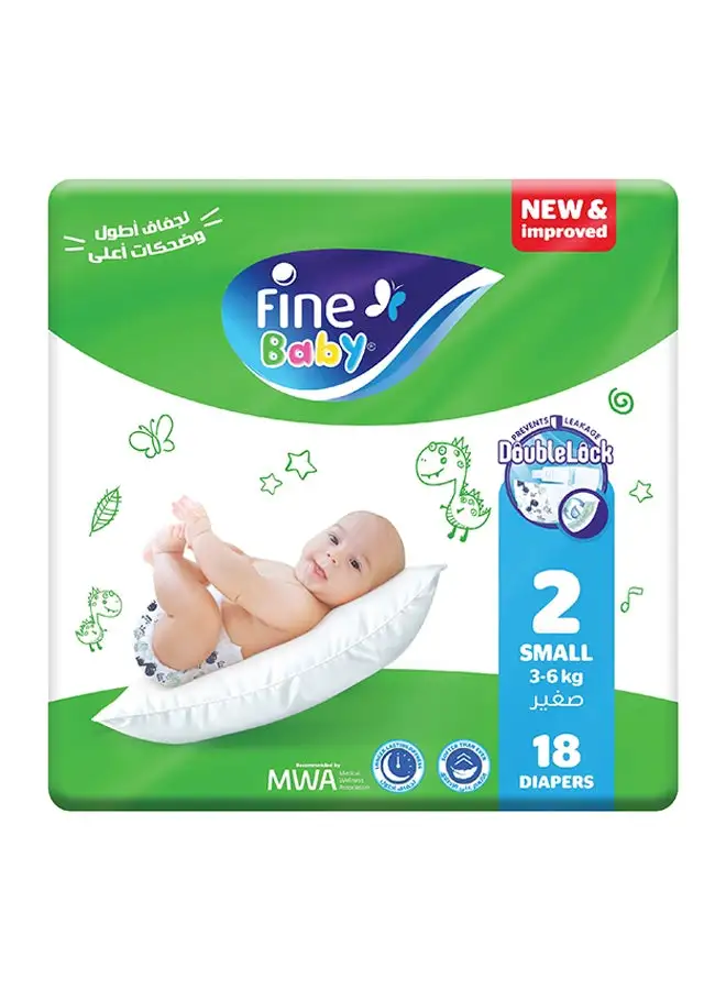 Fine Baby Diapers Size 2 (3-6Kg) Small, 18 Count With Double Lock Leak Barriers