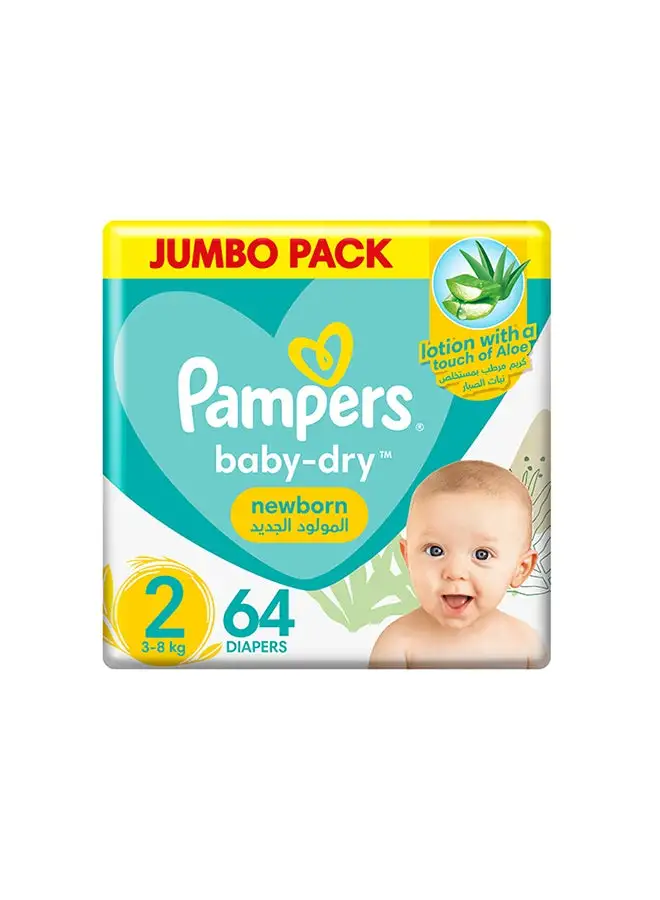 Pampers Aloe Vera Taped Diapers Size 2 Jumbo Pack 64 Count