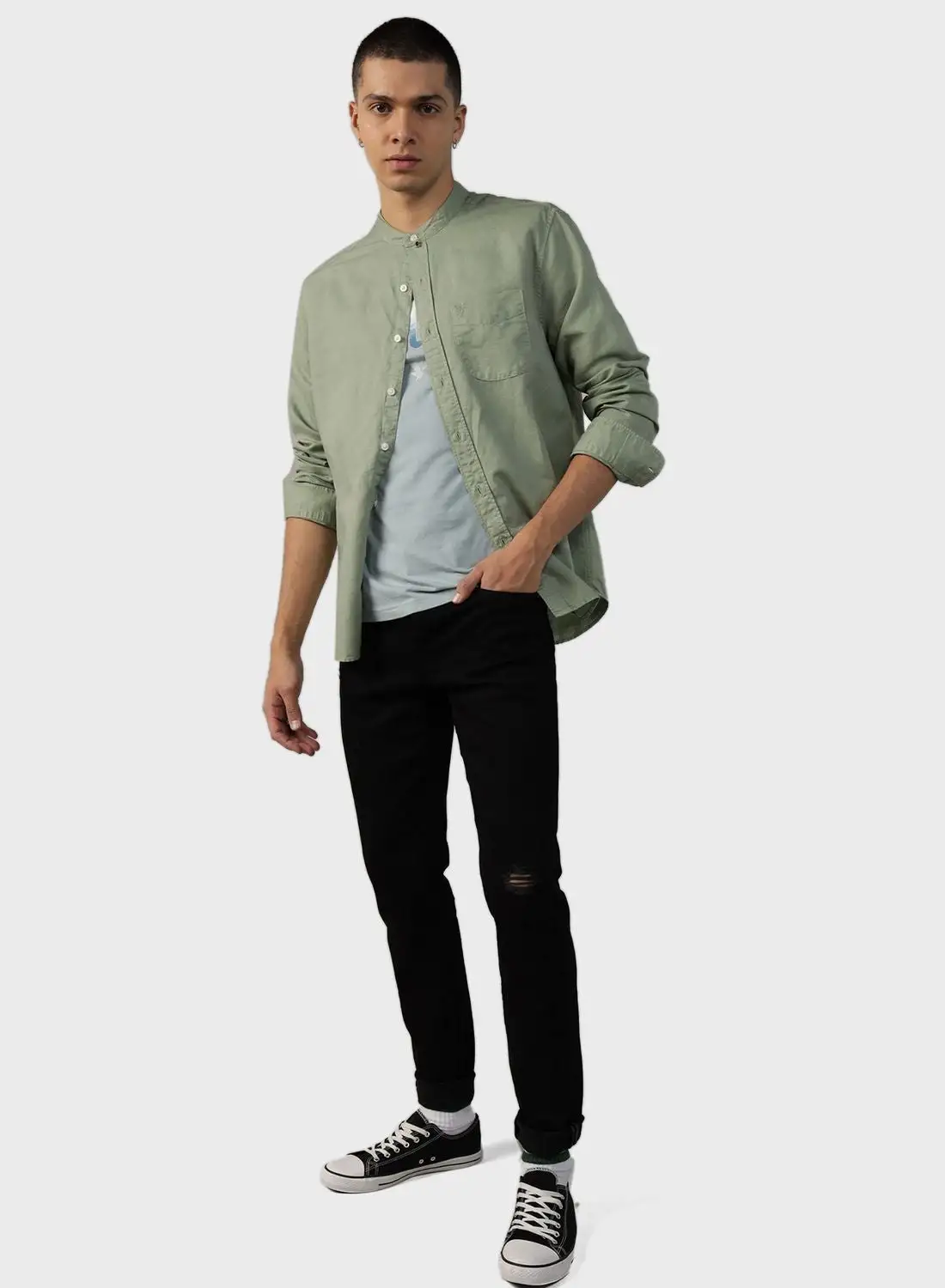 American Eagle Band Collar Regular Fit Shirt