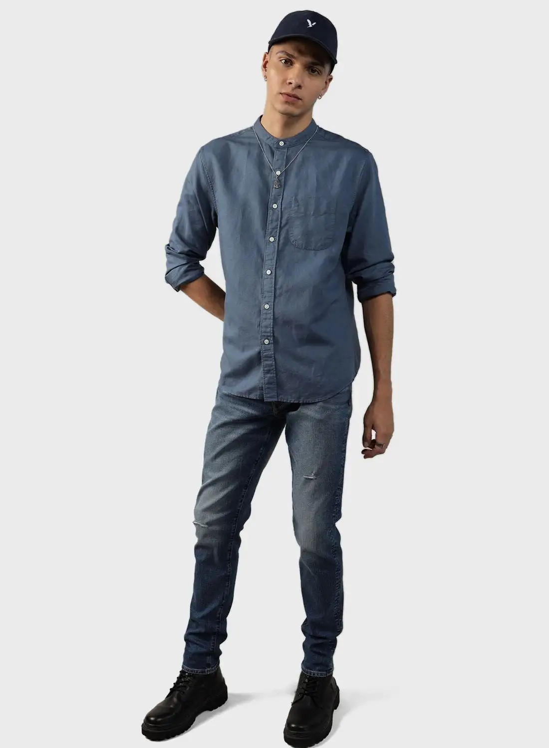 American Eagle Band Collar Regular Fit Shirt