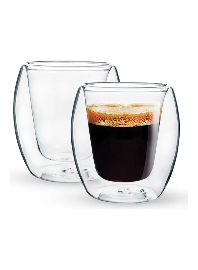 Royalford 2-Piece BRS Double Wall Cup Set Double Wall Cup, Elegant Classic Design, Perfect Glasses for Water, Juice, Beer, Wine, and Cocktails and All Purpose Clear 300ml