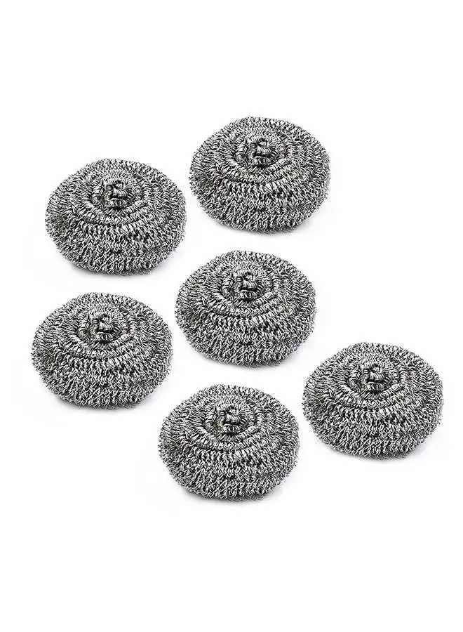 Royalford Royalbright Heavy Duty Stainless Steel Scourer RF10637 Steel Wool Scrubber for Dishes, Pots and Pans For Kitchen and Bathroom Use| Round Scrubbers| Pack of 6| Silver