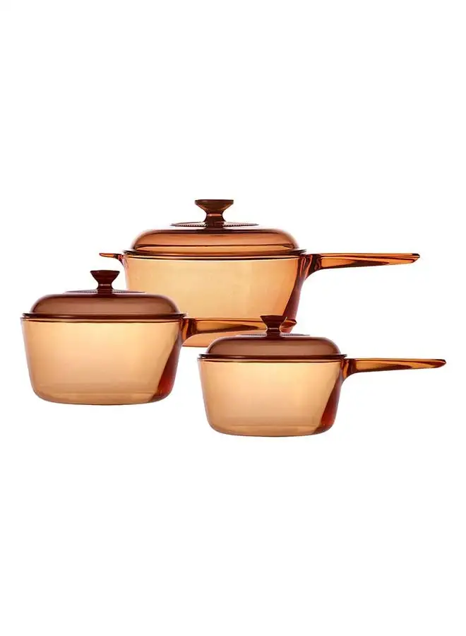 Vision 6Pcs Cvd Sauce Pan Set Amber 1X6Pcs(Vs-300 Cl1) Vision (1.0L, 1.5L, 2.5L)