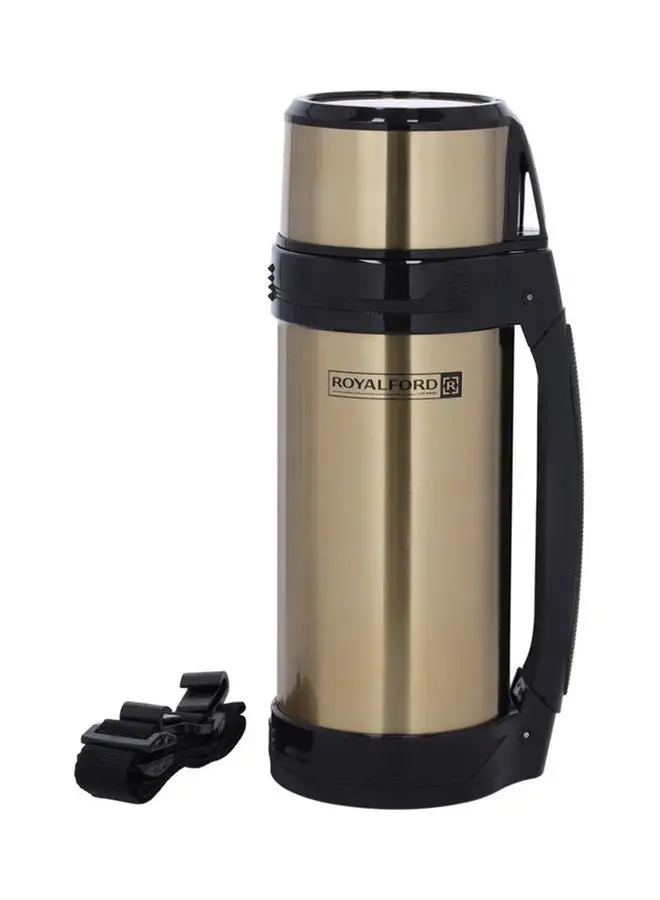 Royalford Travel Vacuum Stainless Steel Bottle Double Wall Insulation Keeps Drink Hot/Cold for Hours Thermos for Cold & Hot Beverages Gold 1Liters