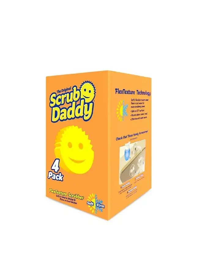 Scrub Daddy All Purpose Cleaning Sponge - Scratch Free Scrubber for Dishes and Home, Odor Resistant, Soft in Warm Water, Firm in Cold, Deep Cleaning Kitchen and Bathroom, Multi-use, Dishwasher Safe, Set Of 4.