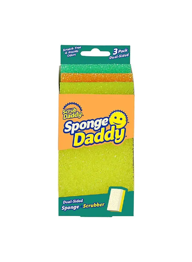 Scrub Daddy All Purpose Cleaning Sponge, Heavy Duty Dual Sided Sponge + Scrubber, Scratch Free Sponge for Dishes and Home, Soft in Warm Water, Firm in Cold, Odor Resistant, Set Of 3.